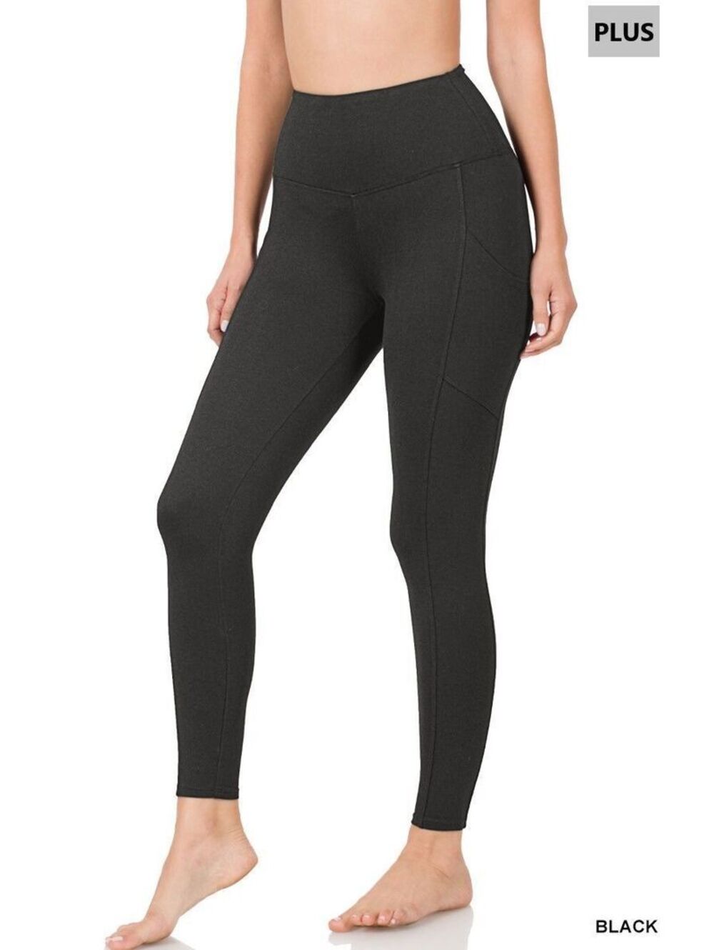 Zenana brushed dty microfiber with pockets leggings black 1X